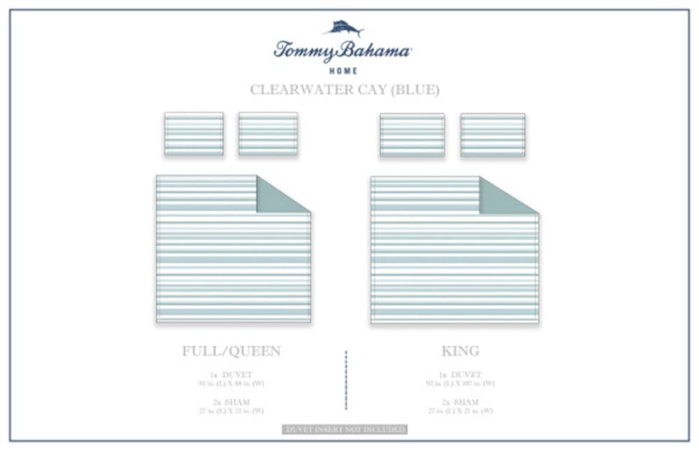 Tommy Bahama - Zestaw poszewek na kołdrę typu queen, bawełniana pościel z pasującymi poszewkami i zapięciem na guziki, całoroczna dekoracja domu (Clearwater Cay Blue, Queen)