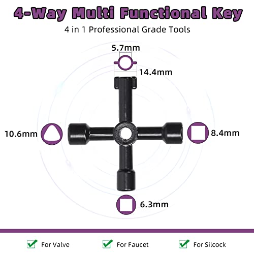 Swpeet 3Pcs Water Meter Key Wrench And 4-Way Sillcock With 4-Way Multi Functional Utility Tool Assortment Kit, Industrial Grade Curb Key Water Shut Off Tool Perfect For Valves, Faucets, And Spigots #TOP3