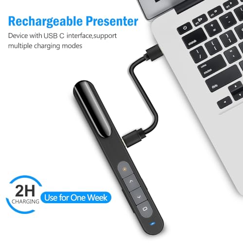 Image of DinoFire USB C Rechargeable Presentation Remote with Red Light,Wireless Preseter PPT Slide Clicker Advancer for MacBook Laptop Computer