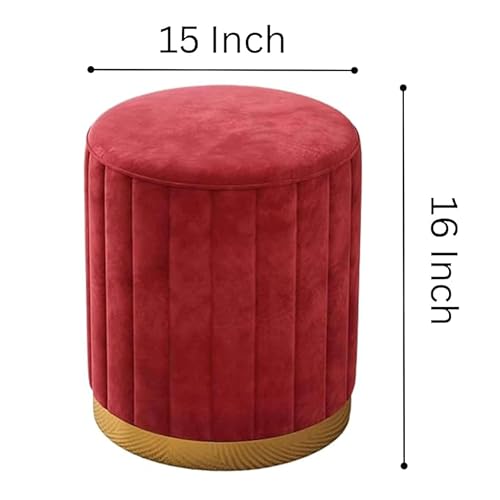 Image of Mudda Pouf Round Sitting Foot Stool for Office Room Decor, Upholstered Pouffe Puffy for Foot Rest, Ottoman Stool for Living Room Sitting Pouffes - (Red Set of 2)