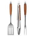 ENLOY Heavy-Duty Barbecue Grilling Tools Set, Outdoor Grill Accessories with Spatula, Fork & Tongs, Extended Rosewood Handle & Food-Grade Stainless Steel for Barbecue & Grill, 3Pcs BBQ Tools for Men