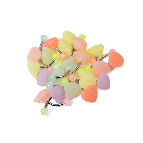 10 Heart Belly Button Rings Navel 14 Gauge Surgical Steel Glow in The Dark