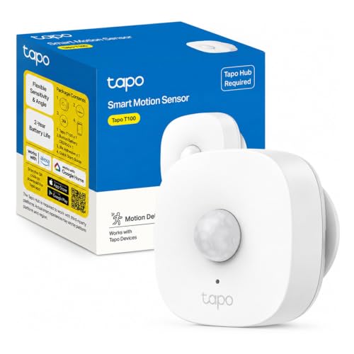 Tapo T100 Détecteur de Mouvement Intelligent, Détection à Large Portée, Allumage Automatique des Lumières, Compatible Alexa et Google Home, Batterie Longue Durée, Programmable, Hub requis