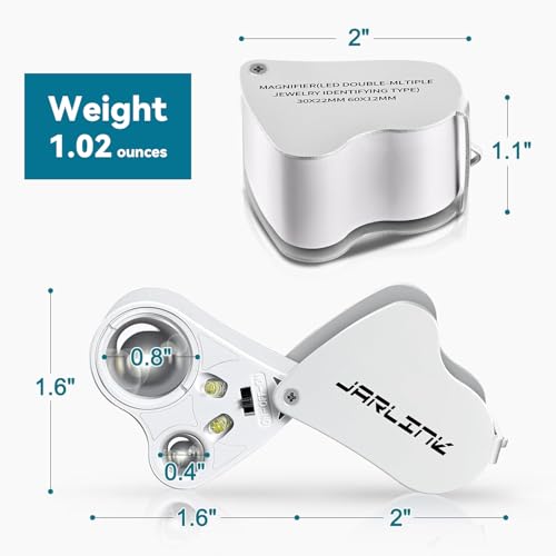 JARLINK 30X 60X Illuminated Jewelers Loupe Magnifier, Foldable Jewelry Magnifier with Bright LED Light for Gems, Jewelry, Coins, Stamps, etc - Thumbnail 7