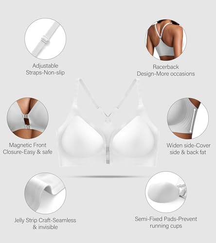 Image of DEANGELMON Front Closure Bras for Women Racerback Bra No Underwire Seamless Push Up T-Shirts Bras Supportive Womens Bralettes