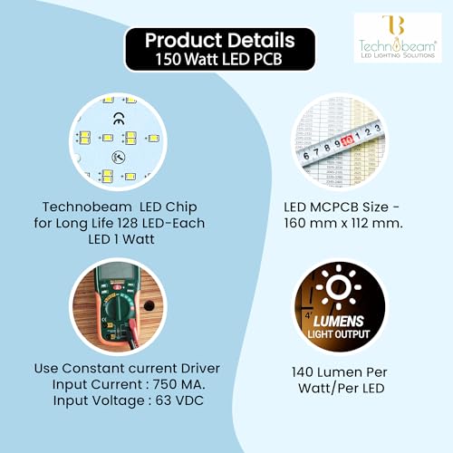 Image of Technobeam 150W LED PCB with Driver for Repair | 64 LED, 63V 700mA | Aluminum Plate Base | Waterproof & Durable | Ideal for Flood Light and Street Light