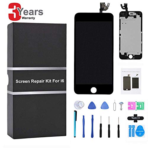 LCD Display for iPhone 6 Screen Replacement Digitizer Frame Assembly Full Set Repair Tools Kit (Black)
