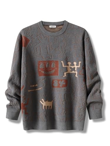 Vintage Retro Style Graffiti Art Print Graphic Sweater - Bold Graphic Oversized Sweaters for Men - Casual Urban Wear