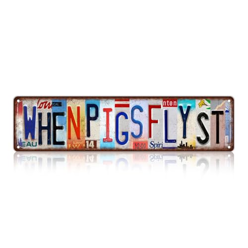 JBYMsign Vintage When Pigs Fly St Street Sign Wall Decor Metal Tin Signs Poster
