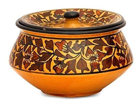 Image of Caffeine Ceramic Handmade Brown Sehra Serving Handi with Lid (Set of 1)