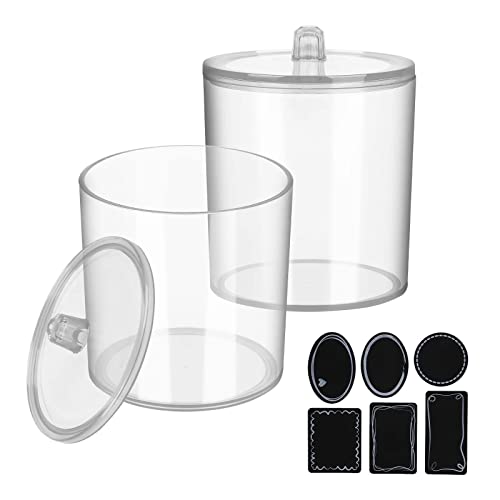Qtip Holder Storage Canister Clear Plastic Jar For Cotton Ball,Cotton Swab,Cotton Rounds,Floss Picks, Hair Clips,Qtip Dispenser Apothecary Jars,Bathroom Organizer,Makeup Organizer With 6 Labels（15 Oz+20 Oz） #TOP30