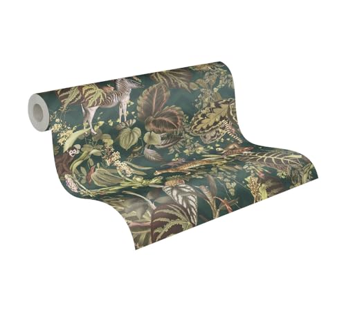 Michalsky Living Carta da parati in tessuto non tessuto, motivo Change is good Jungle Joy, colore: verde/marrone opaco, liscia, 379902