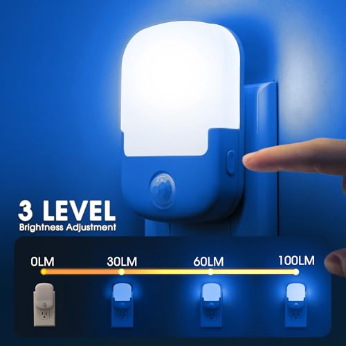Image of Briignite Blue Motion Sensor Dusk to Dawn Dimmable Led Night Light 2Pack for Kids, Bedroom, Kid Room, Bathroom