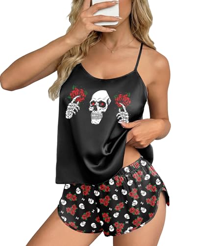 Image of Ekouaer Silk Pajamas Set for Women Satin Backless Lingerie Pjs Cami Top and Shorts Nightwear