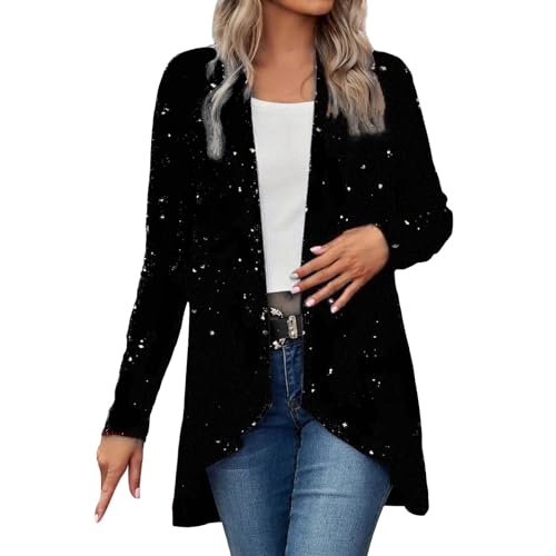 Chaqueta Lentejuelas Mujer Manga Larga Brillo Mujeres Blazer Abrigo Moda con Estilo Armario Nocturna Small Purpurina Casuales