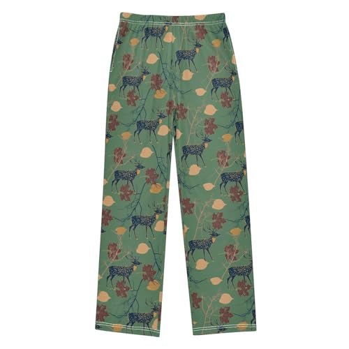 Deer Maple Leaf Boys Long Pants Soft Trousers Elastic Waist Kids Lounge Bottoms with Pockets S-XL