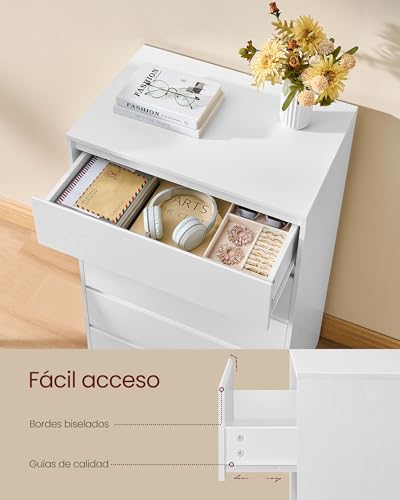 Miniatura 4 de Vasagle Colección Kailyn - Cómoda De 5 Cajones Para Dormitorio, Armario De Almacenamiento, Mueble Para Ropa, 40 X 60 X 97,4 Cm, Estilo Moderno, Blanco Nieve Lts605we01