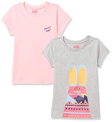 Image of Amazon Brand - Jam & Honey Girls 100% Cotton Printed Half Sleeves Regular Fit T-Shirt (Pack of 2)
