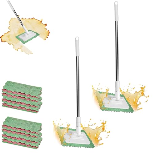 Fregona Antipolvo Desechable, Fregona Antipolvo Desechable con 4 Paños Reutilizables, 100cm Long Handle, Locking Head, for Multi-Surface Floor Cleaning (1Pcs,4Pcs Mop Cloth)