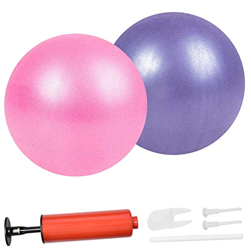 Mini Exercise Pilates Balls for Yoga 9 Inch - Stability Pilates Exercise Training Gym Anti Burst and Slip Resistant Balls with Inflatable Straw(Pink + Purple)