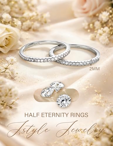 Image of Jstyle Wedding Bands for Women Eternity Band Rings Stackable Cubic Zirconia Ring 2-2.5MM Engagement Band Ring for Women Dainty Simulated Diamond Rings No Tarnish Size 5-9