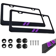 2PCS Black License Plate Frames in 3D Letters Aluminum Alloy Car License Plate Holders Compatible with Dodge Challenger Charger Durango RAM Purple