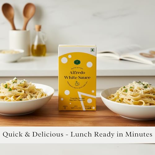 Image of Black & Green Alfredo White Sauce (200gm), Creamy & Cheesy Pasta Pizza Sauce With Avocado Oil, Keto Friendly, Preservatives Free, Gluten Free, Vegetarian, Ready To Cook Sauce