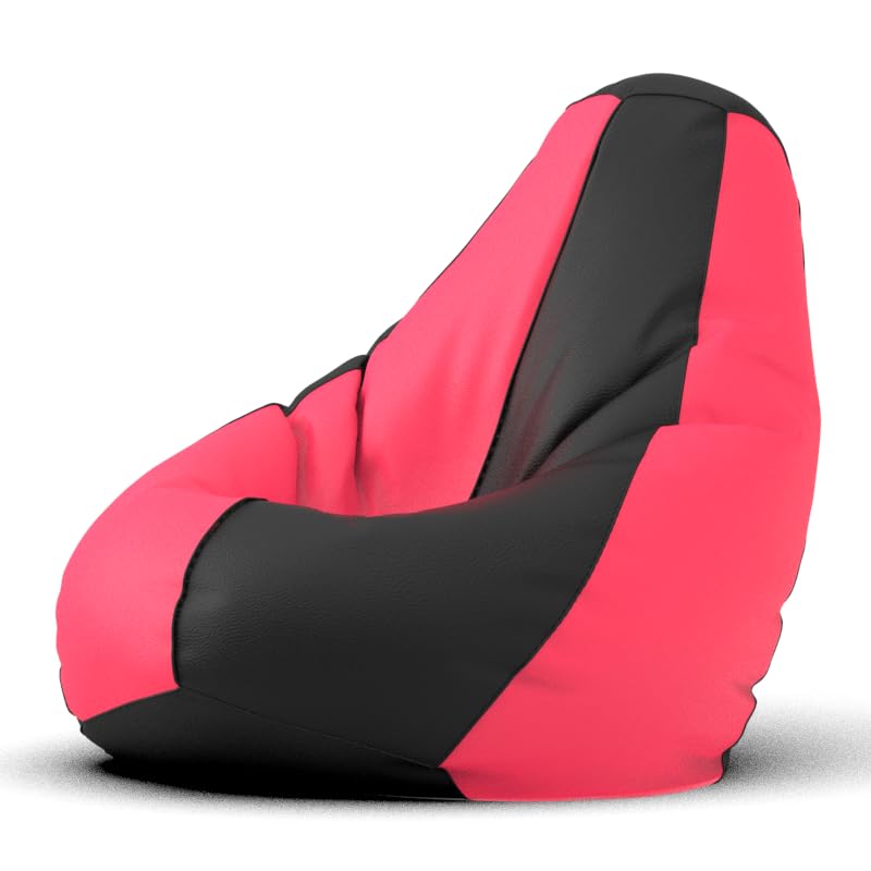 Image of Biggie Bean Bag 3XL Bean Bag Chair with Beans Filled-Perfect for Living Room,Bedroom,Study-Sale Design(Regular-Black Pink)-Faux Leather