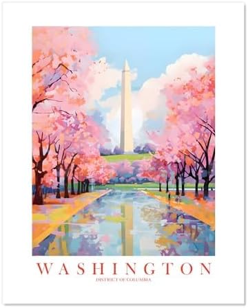 ColorAndFlair Washington DC Travel Print Souvenir - Póster retro de DC para pared, diseño de monumento a Washington, pintura de paisaje (8 x 10