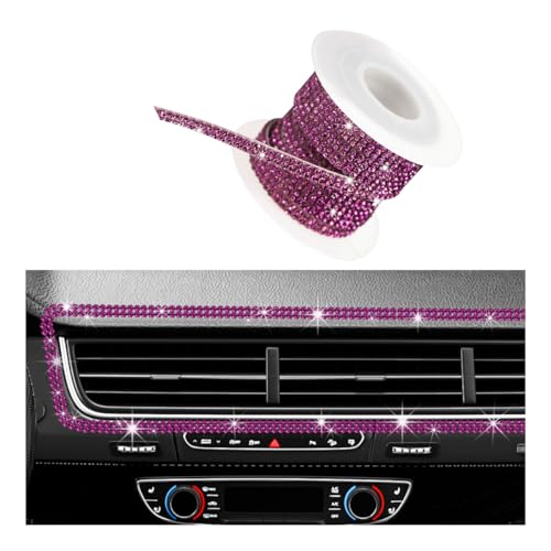 Image of povtii Bling Car Trim Self Adhesive, 16.4 Ft Glitter Crystal Rhinestone Decals Sticker Strips, Sparkly Auto Dashboard Decor Line Molding Sticker, Interior Exterior Car Accessories (Purple, 5mm)