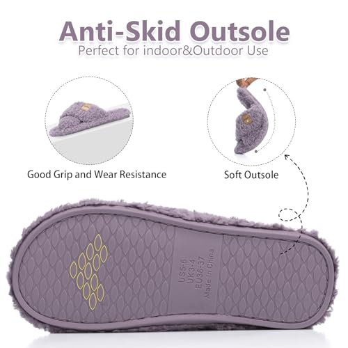 Image of GOEWY Fuzzy Open Toe Slippers for Women Cozy Memory Foam House Shoes Indoor | Cute Cross Band,Soft Faux Fur,Anti-slip Sole Outdoor,Machine-washable,Lightweight,Slip on Gifts for Women,Mom and Bridesmaid