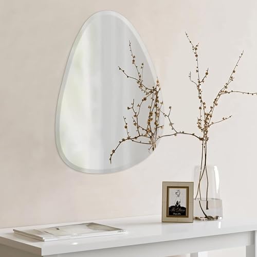 Image of Rousrie Frameless Wall Mirror for Bathroom, Glass, Modern, Clear, Wall Mount, 45 x 30 cm (1, Wavy)