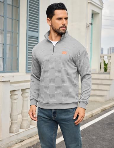 URRU Men's Quarter Zip Pullover Sweatshirt Mock Neck Long Sleeve Sweater Slim Fit Casual Polo Sweaters2