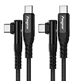 Fasgear Kabel USB C na USB C, 2 sztuki, 1,8 m, 60 W, typ C na typ C, kątowy 90 stopni, kabel do szybkiego ładowania PD, kompatybilny z Galaxy S24 S23 Mac-Book i-Pad Pro (1,8 m, 2 czarne)