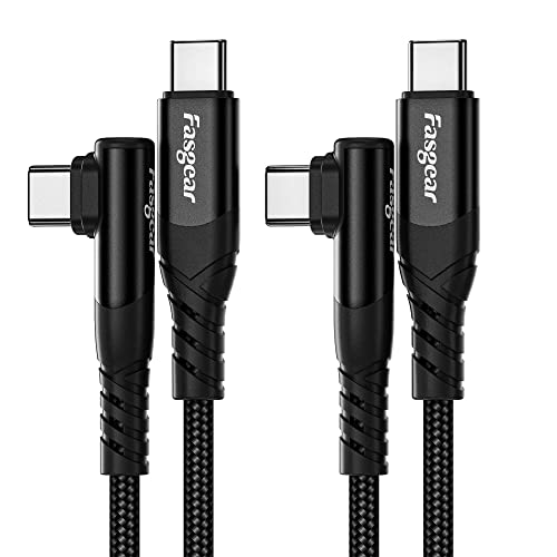 Fasgear Kabel USB C na USB C, 2 sztuki, 1,8 m, 60 W, typ C na typ C, kątowy 90 stopni, kabel do szybkiego ładowania PD, kompatybilny z Galaxy S24 S23 Mac-Book i-Pad Pro (1,8 m, 2 czarne)