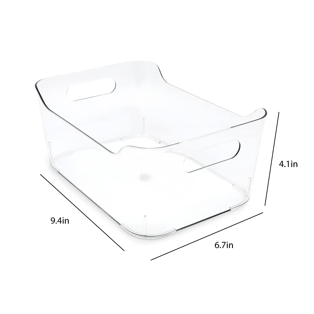 Paquete de 2 cubos pequeños transparentes de almacenamiento (9.4 x 6.7 x 4.1 pulgadas) con asas, juego de cajas de plástico, hogar, oficina, refrigerador, congelador, cocina, contenedor 2