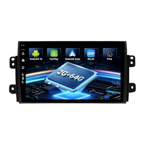 MISONDA 2 DIN �J�[�X�e���I���W�I�v���[���[ Android 16 Suzuki SX4 2006-2013/Fiat Sedici 2005-2014 �p �J�����A�}�C�N�ACarPlay�AAndroid Auto�AGPS�i�r�Q�[�V�����AWIF