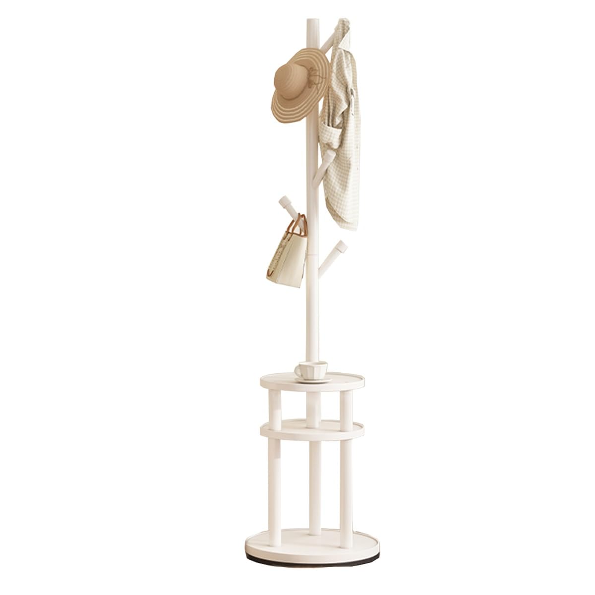 Porte-manteau en bois avec étagères de rangement pour vestes et accessoires