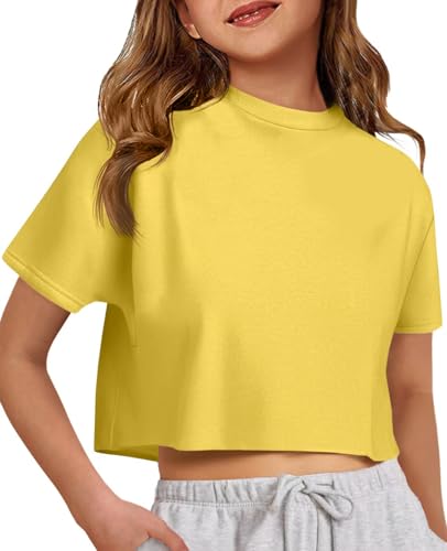 Image of ZDC Girls Athletic Oversized Crop Tops Kids Drop Shoulder Short Sleeve T Shirts Workout Tees