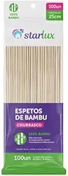 Starlux - Espeto para Churrasco Bambu 4 mm x 25 cm 100 Unidades | Food Grade | Sustentável e Resistente
