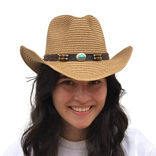 Image of SILVERFEVER Straw Cowboy Hat Cowgirl Hats Men Women Sun Hat Sombreros Vagueros Classic Western Accents Sombreros