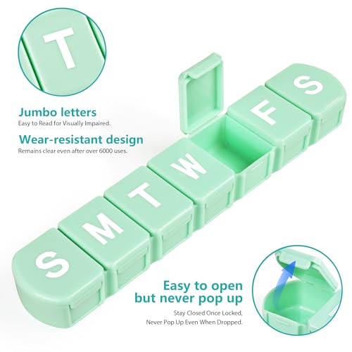 Image of Extra Large Weekly Pill Box Organizer 7 Day, MOLN HYMY 1 Week Jumbo Pill Dispenser Case One Time a Day, Daily Med Container to Hold Vitamin and Supplement (Green)