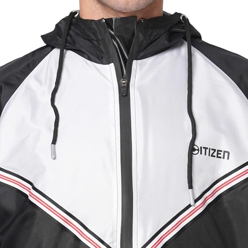 Image of Citizen Hooded Raincoat for Men Women Waterproof for Bike Riders 180T Micro Fabric Lightweight Stylish Sealed Hood, Large Pockets, Heavy-Duty Zippers Rainwear with Carry Pouch-CR021
