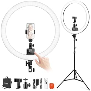 NEEWER Advanced 18″ LED Ring Light with Tripod Stand Phone Holder for iPhone Samsung Android Phones for Makeup YouTube Video Blogger Salon (Black)