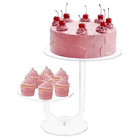 2 Tier Cupcake Stand Acrylic Cake Holder - Premium Dessert Display Stands for Dessert Table - Clear Cupcake and Cake Stand Combo for Weddings, Parties, Events, Decorations - Diameter 8" and 10" Cover