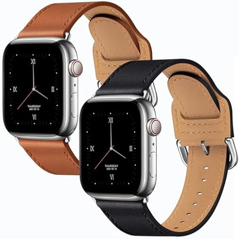 POWER PRIMACY Bands Compatible with Apple Watch Band 38mm 40mm 41mm 42mm for Men Women iWatch Series 10/9/8/7/6/5/4/3,SE(Black+Brown Cover