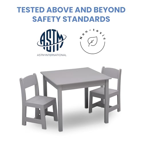 Delta Children MySize Kids Wood Table and Chair Set (2 Chairs Included) - Ideal for Arts & Crafts, Snack Time & More - Greenguard Gold Certified, Grey, 3 Piece Set