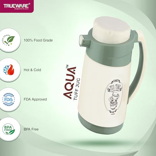 Image of Trueware Aqua Jug Insulated Flask -1500 Ml | Insulated Tea Pot Kettle Inner Steel Outer Plastic | Hot & Cold | Food Grade Plastic | Lightweight BPA-Free | Wide Mouth Design | Ideal for Office, Travel