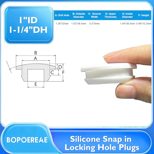 Image of 4 Pcs 32 mm Silicone Rubber Plugs Snap in Locking Hole Plugs for 32-33 mm (1-1 /4 inch-1-5 /16 inch) Round Holes, Flush Type Rubber Stoppers, Flexible Tube Pipe End Caps Covers, Waterproof Sealing Plugs, White