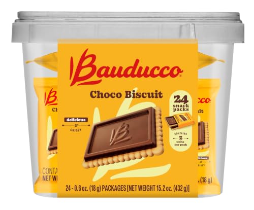 Bauducco Choco Biscuit Cookies – Crispy Chocolate-Covered Biscuits, Individually Wrapped for Snacking, Dessert, and Lunch Boxes, 15.2 oz (Pack of 24)